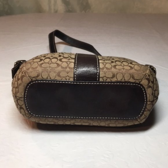 COACH Brown Signature C Fabric Small Leather Trim Shoulder Bag (8"x5") EUC - Picture 6 of 13